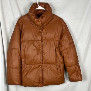 Light Brown Faux Leather NVLT Puffer Jacket